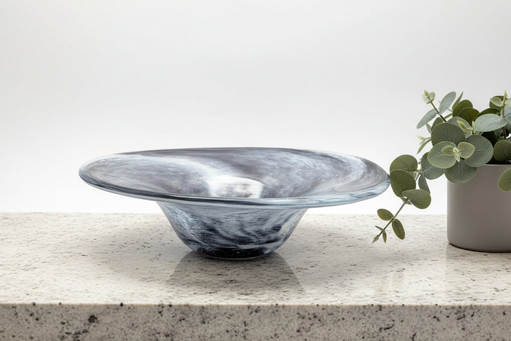 Johansson Malmö Glass Tazza Centerpiece Bowl, Signed Swedish Art Glass