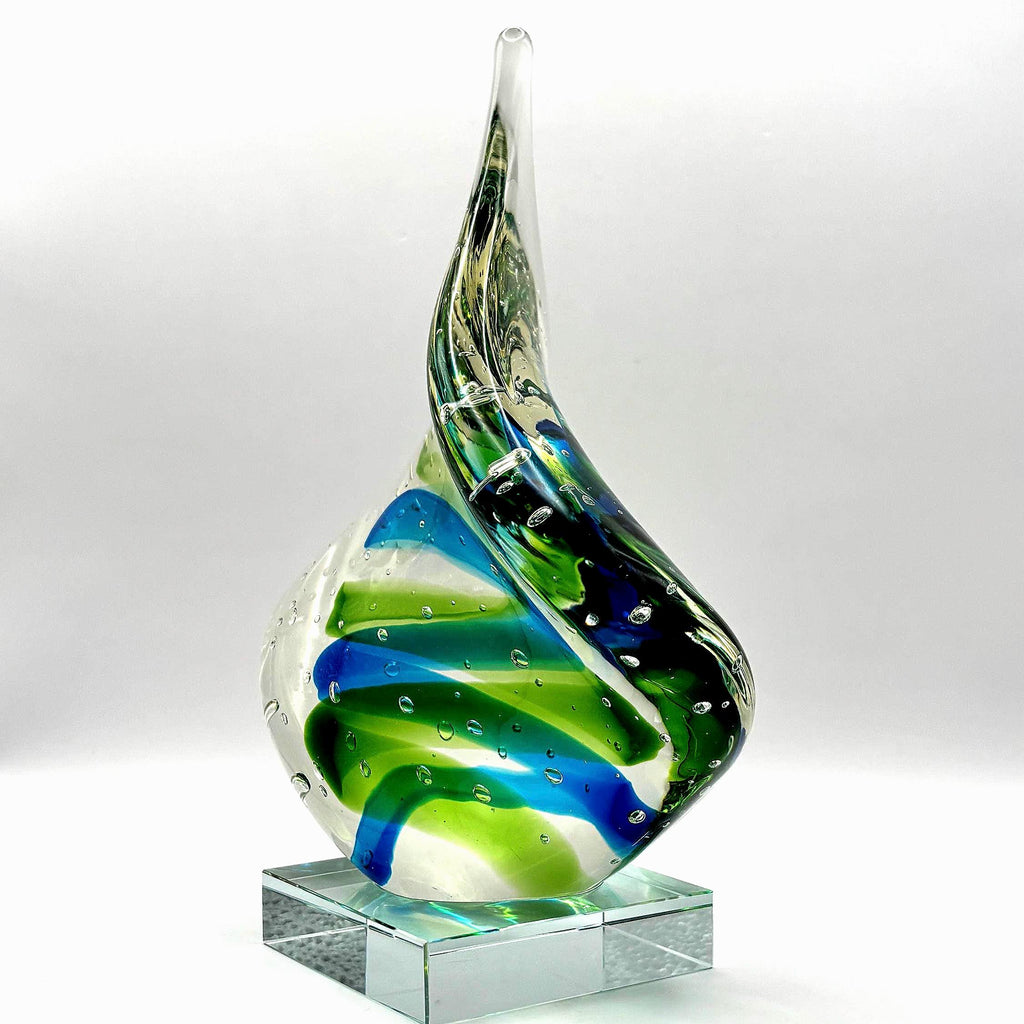 Bullicante Art Glass Sculpture, Blue Green Swirl | Mid-Century Modern