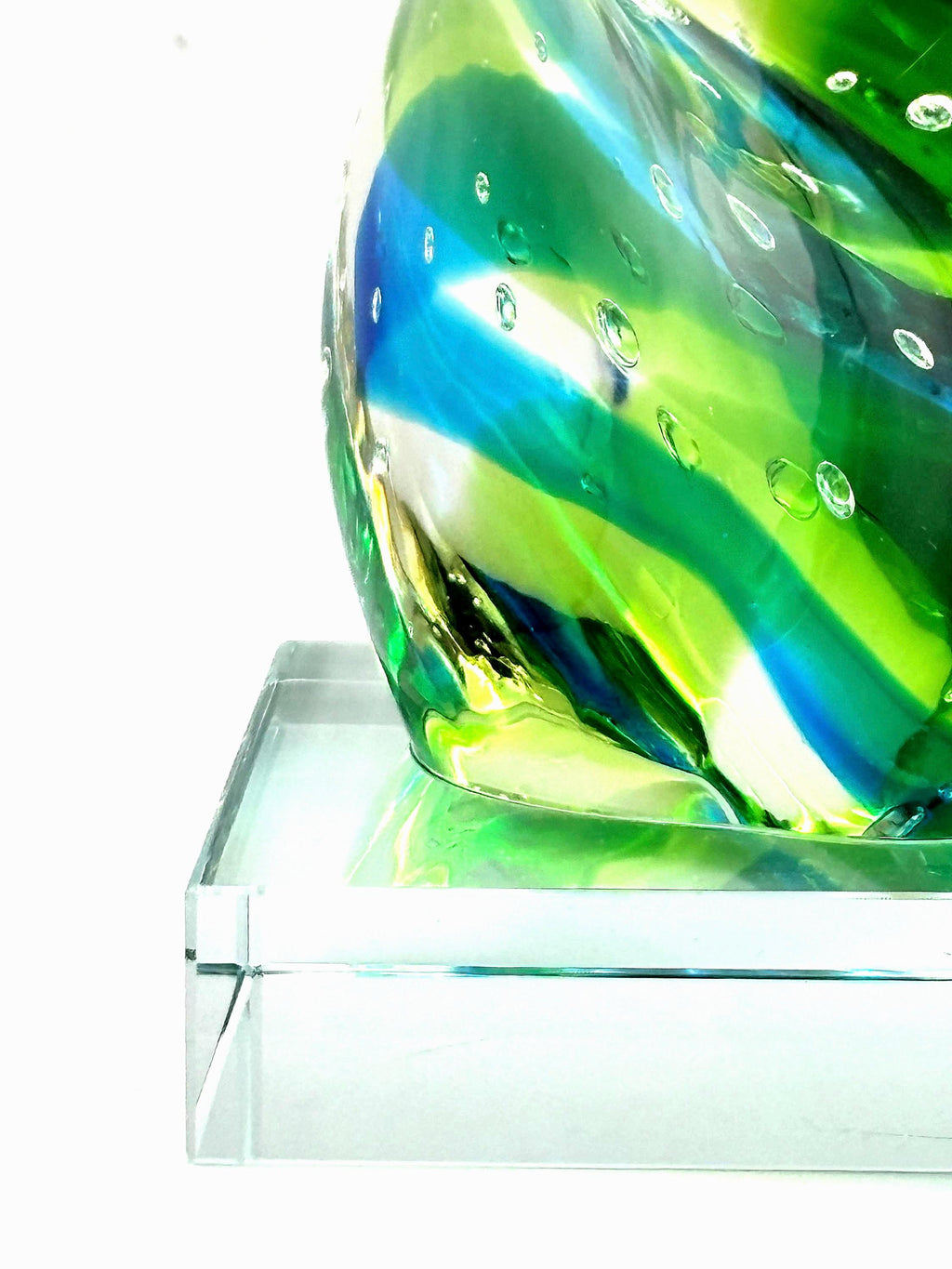 Bullicante Art Glass Sculpture, Blue Green Swirl | Mid-Century Modern