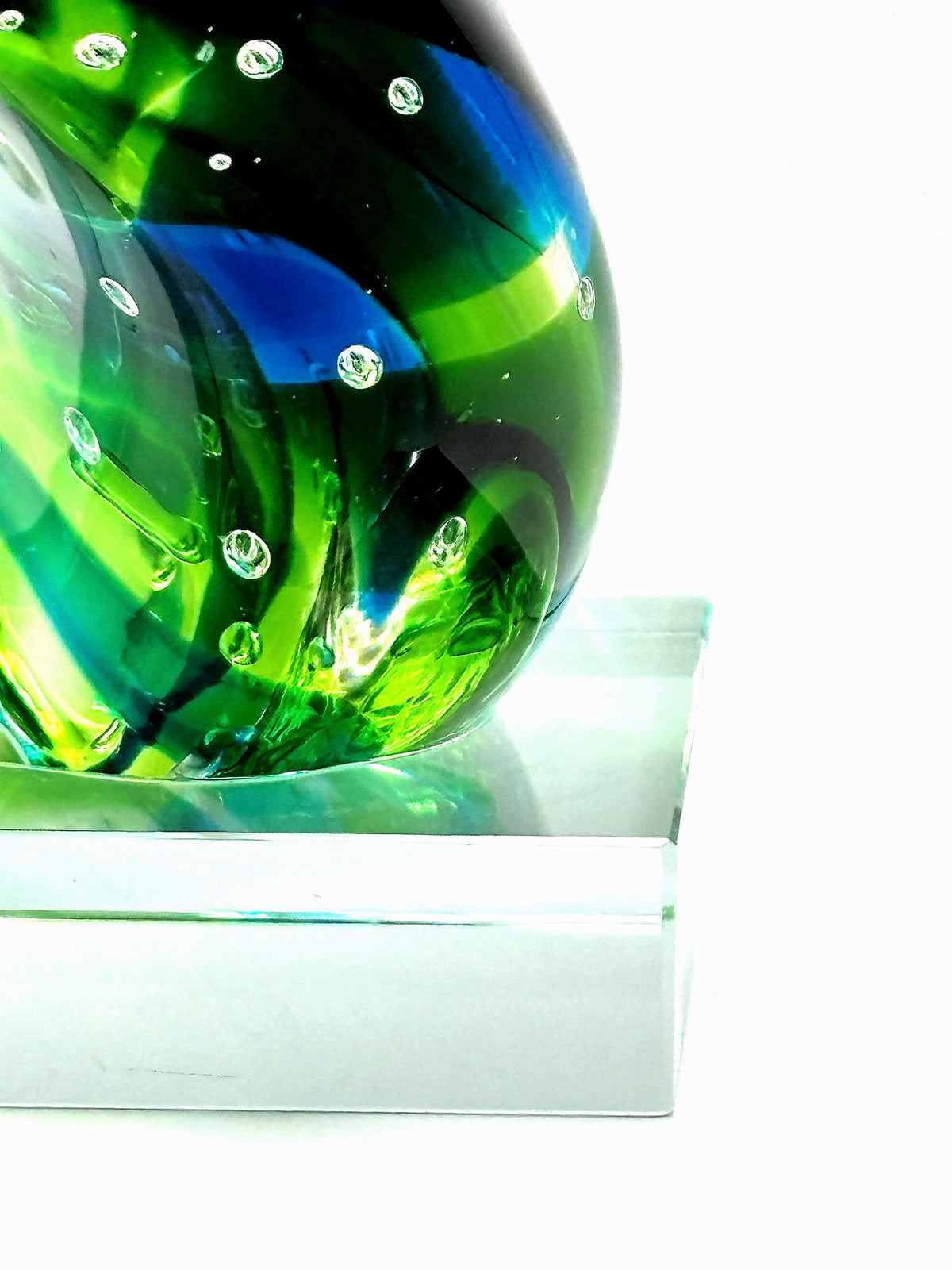 Bullicante Art Glass Sculpture, Blue Green Swirl | Mid-Century Modern