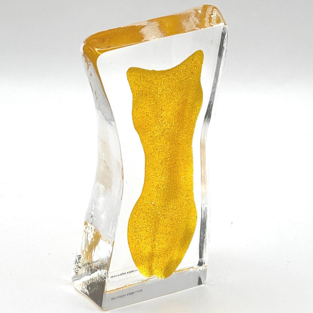 Erika Höglund Crystal Woman Sculpture, Yellow Art Glass, Målerås Sweden