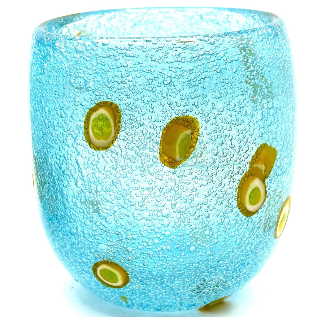 Millefiori-style, Henriques Turquoise Art Glass Tumblers | Mouth-Blown Art