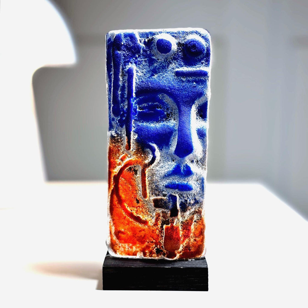 Björn Ekegren, Rare Signed Glass Face skulpture | Mid Century Modern Scandinavian
