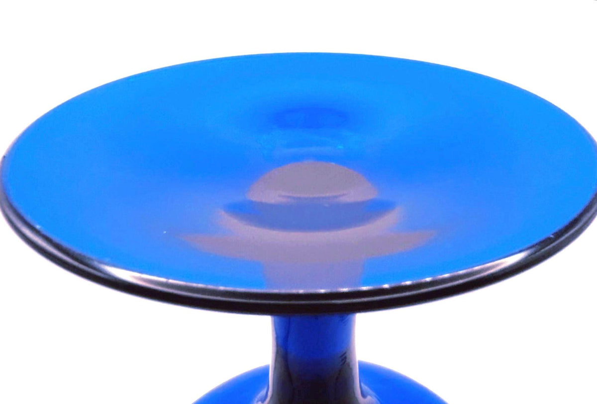 Empoli Blue Footed Compote Bowl, Italian Mid-Century Glass, 17 cm