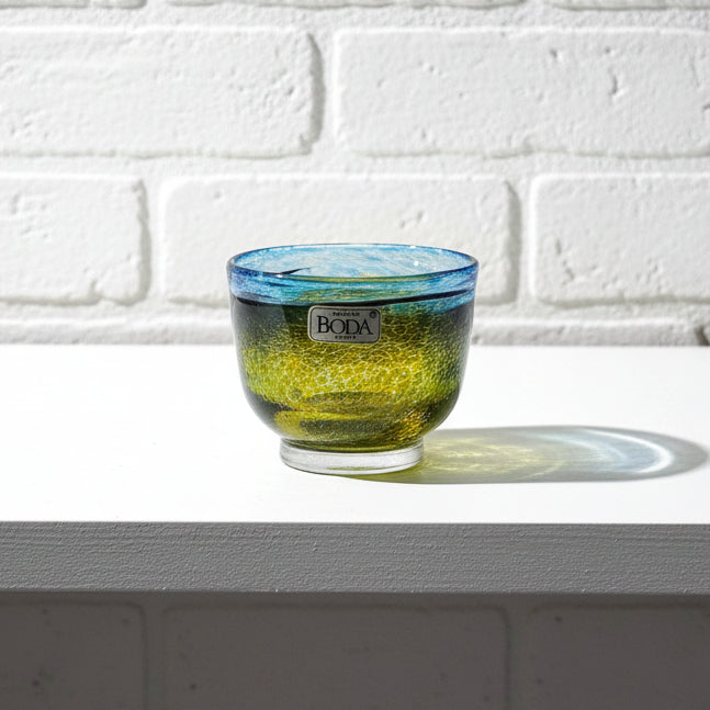 Kosta Boda, Artist Collection, Miniature Glass Bowl, Yellow/Blue | Swedish Glass Art Decor