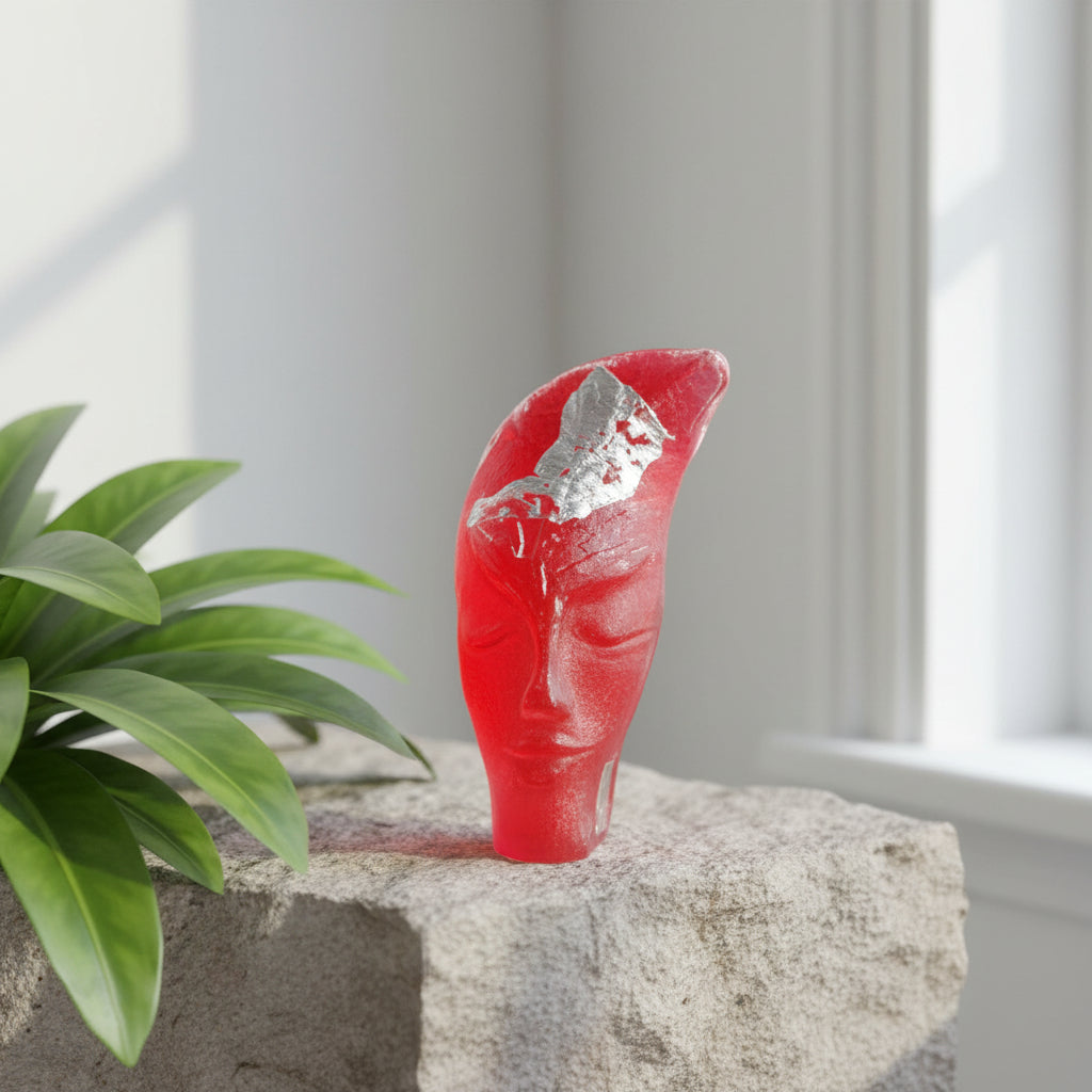 Magnor Frosted Glass Face Sculpture, Norwegian Art Glass