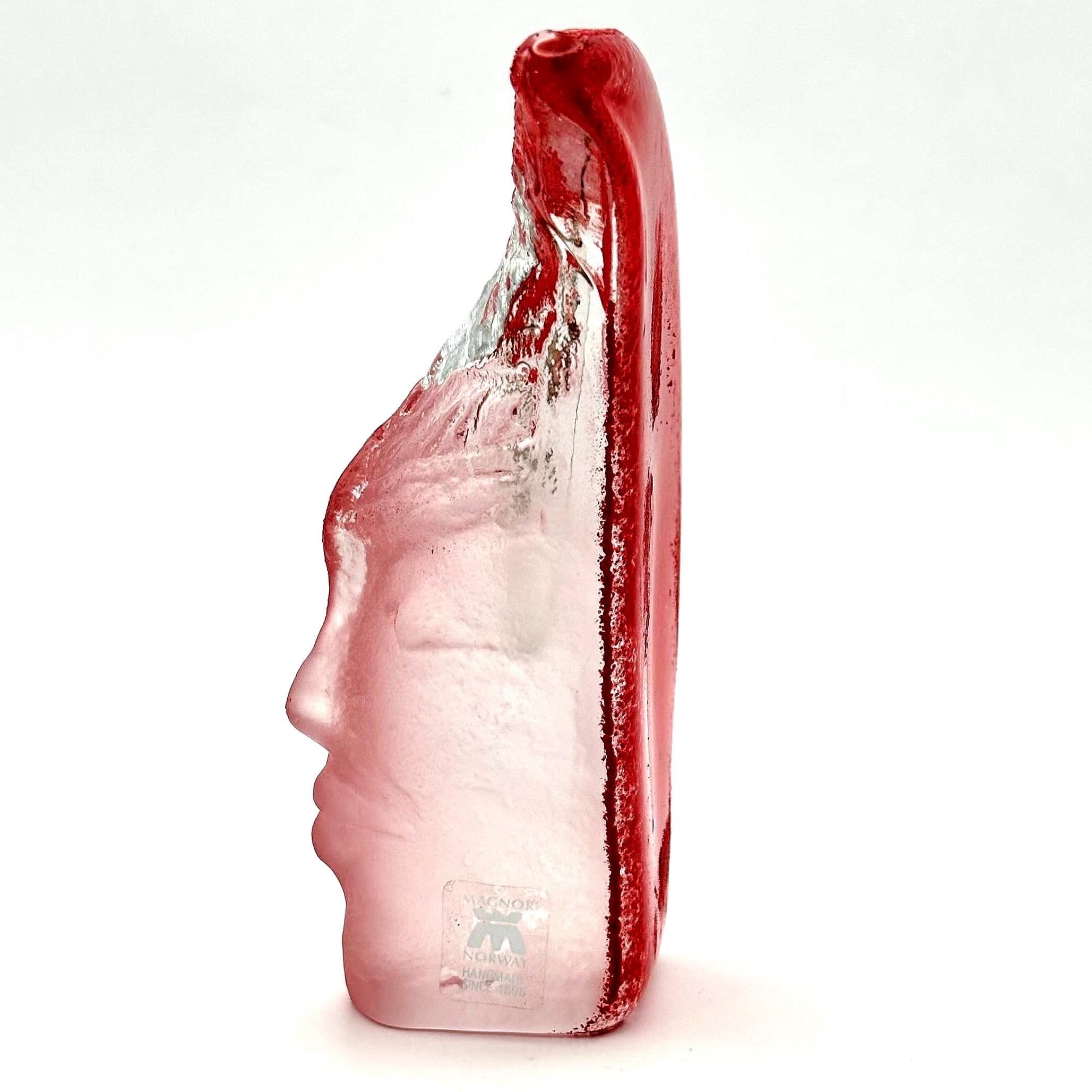Magnor Frosted Glass Face Sculpture, Norwegian Art Glass