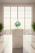 Bullicante Art Glass Sculpture, Blue Green Swirl | Mid-Century Modern