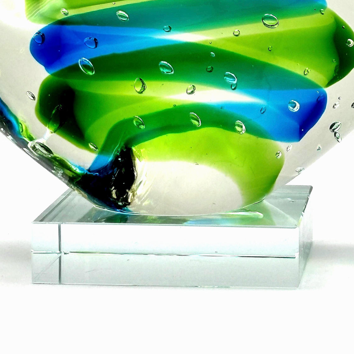 Bullicante Art Glass Sculpture, Blue Green Swirl | Mid-Century Modern