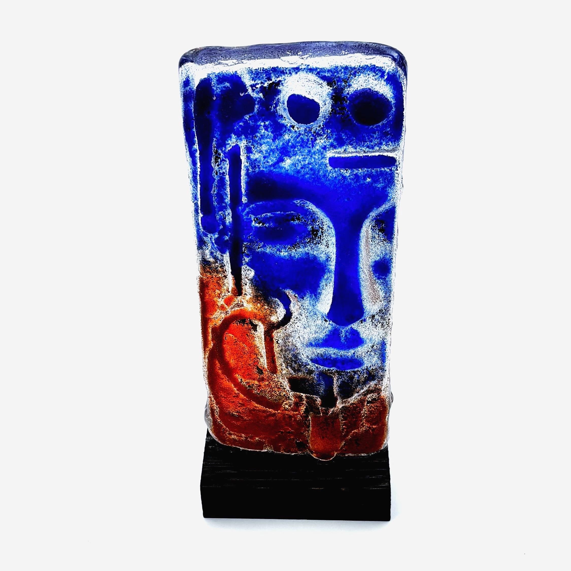 Björn Ekegren, Signed Glass Face skulpture | Mid Century Modern Scandinavian