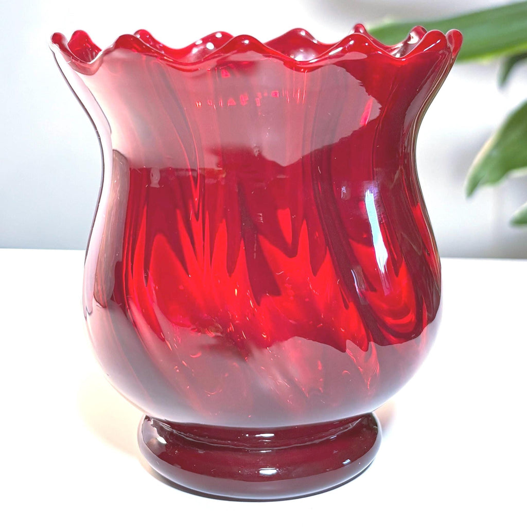Ruby Red Glass Vase – Italian Luxury Art Glass Bowl, Hand Blown Sculptural Decor
