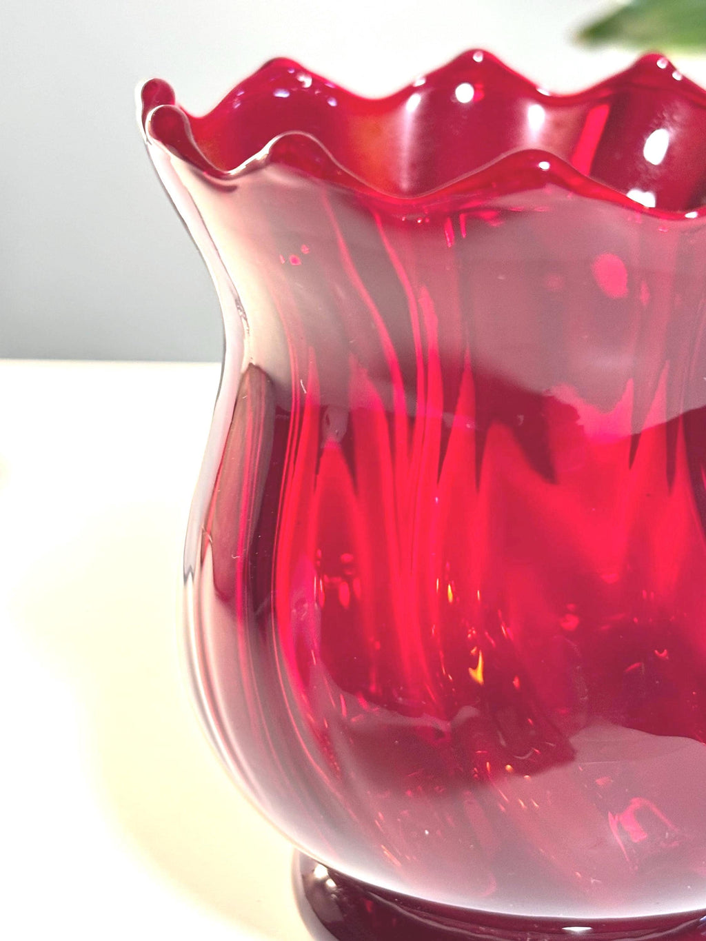 Ruby Red Glass Vase – Italian Luxury Art Glass Bowl, Hand Blown Sculptural Decor