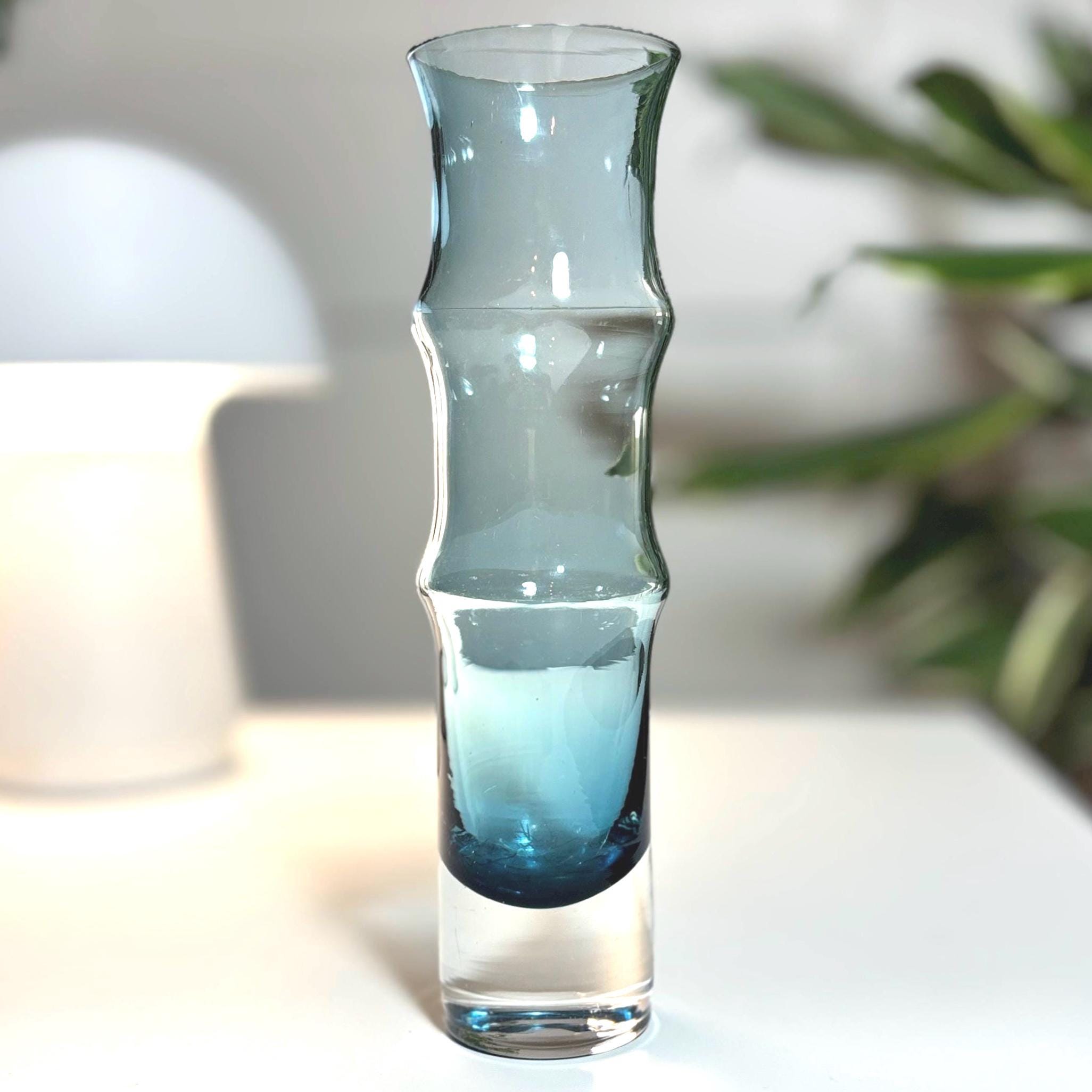 Åseda Glasbruk Bambu Vase – Bo Borgström Blue Art Glass, Mid Century Scandinavian