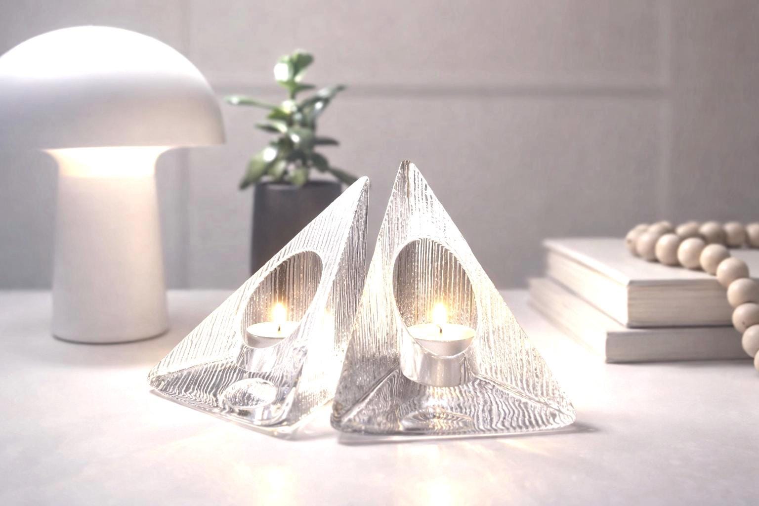 NBRO, Sweden. Scandinavian Crystal Candle Holders  Sculptural Design