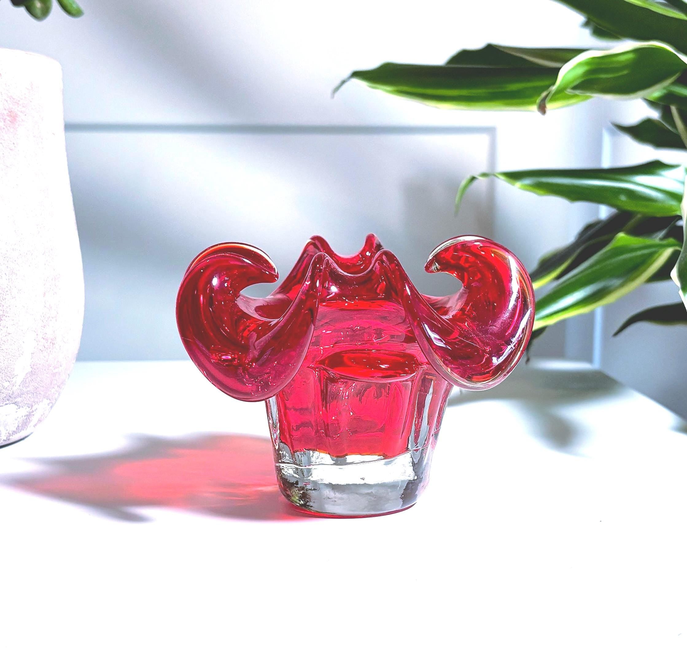 Mid Century Murano-style Belgian Ruby Red Art Glass Bowl  Sculptural Plateau Candle Holder