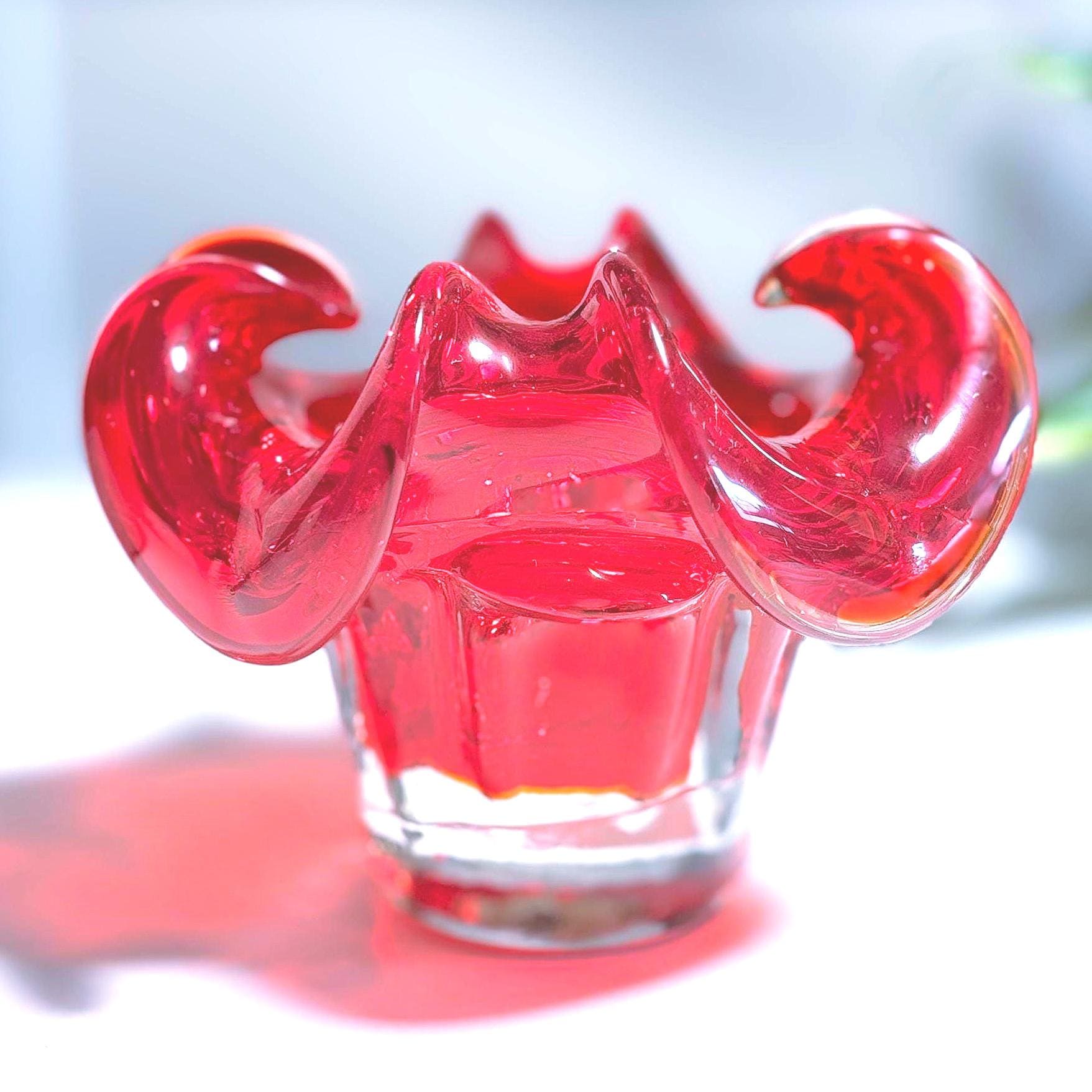 Mid Century Belgian Ruby Red Art Glass Bowl – Sculptural Plateau Candle Holder