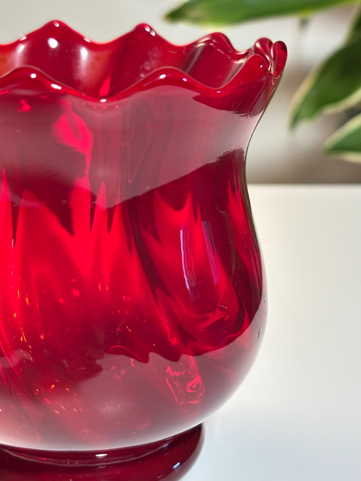 Ruby Red Glass Vase – Italian Luxury Art Glass Bowl, Hand Blown Sculptural Decor