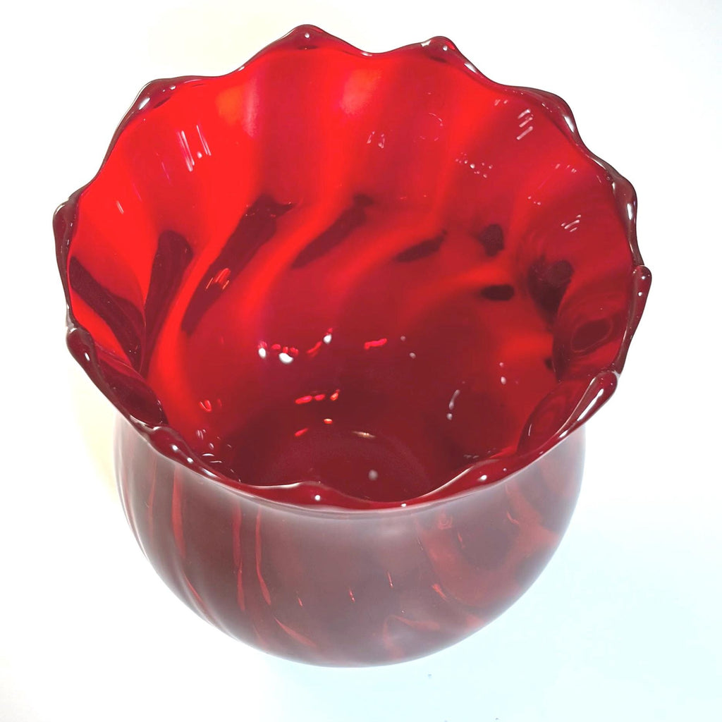 Ruby Red Glass Vase – Italian Luxury Art Glass Bowl, Hand Blown Sculptural Decor