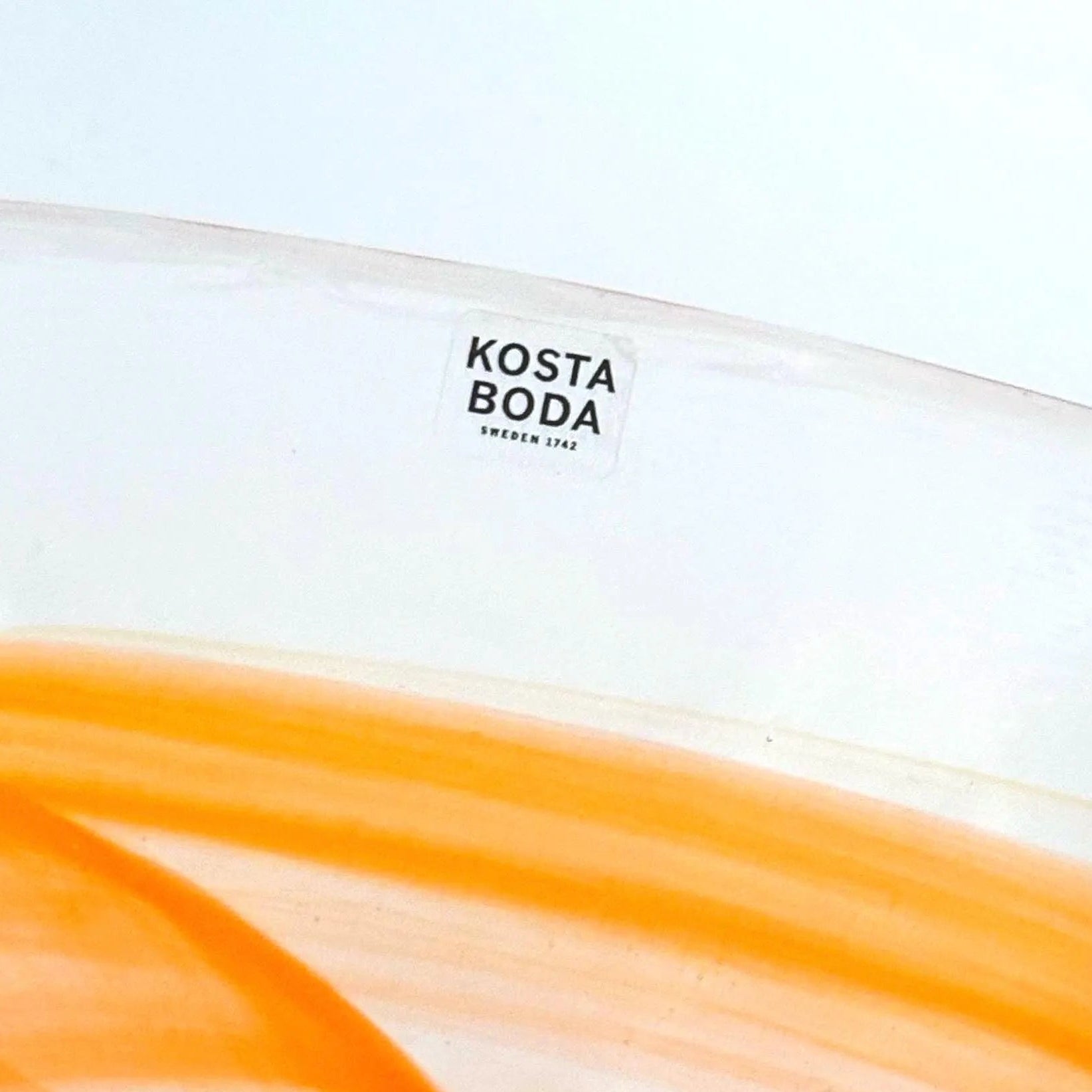 Kosta Boda, Anna Ehrner, Large Orange Contrast Art Glass Bowl | Scandinavian Luxurious Centerpiece