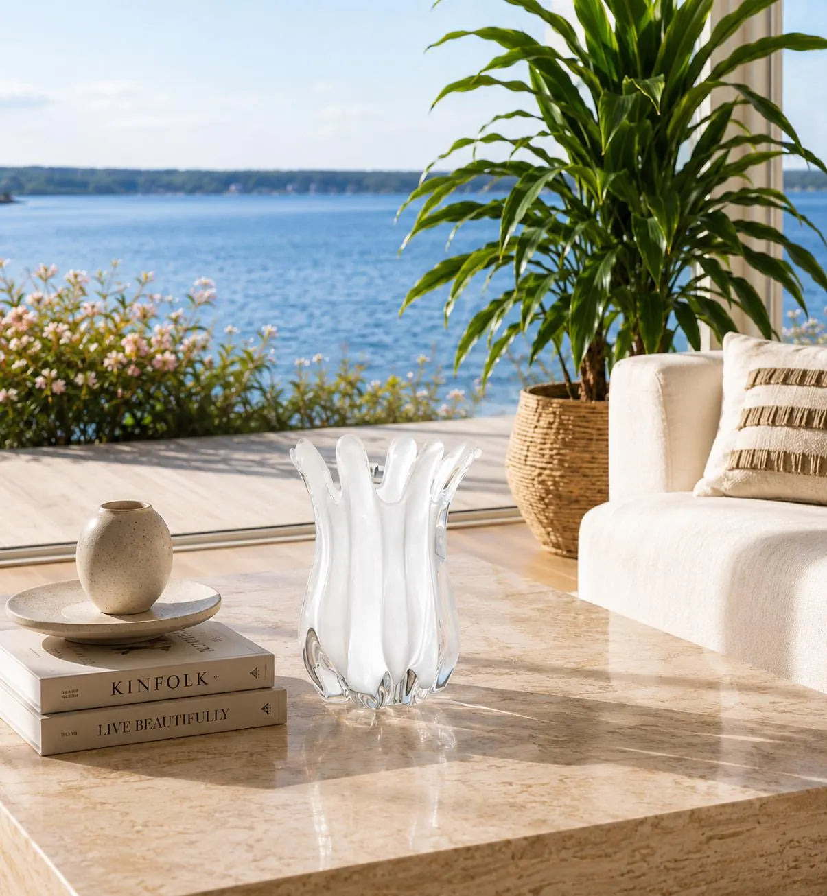 Murano, White Opaline Glass Vase | Italian Art