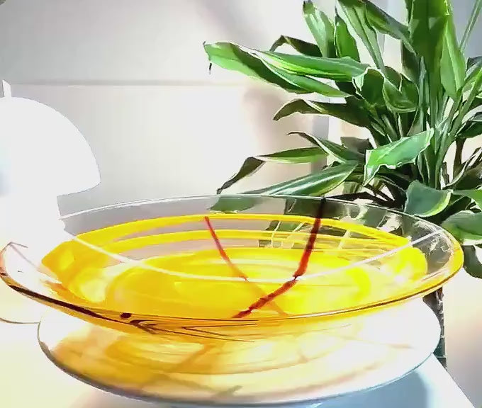 Kosta Boda, Anna Ehrner, Large Orange Contrast Art Glass Bowl | Scandinavian Luxurious Centerpiece