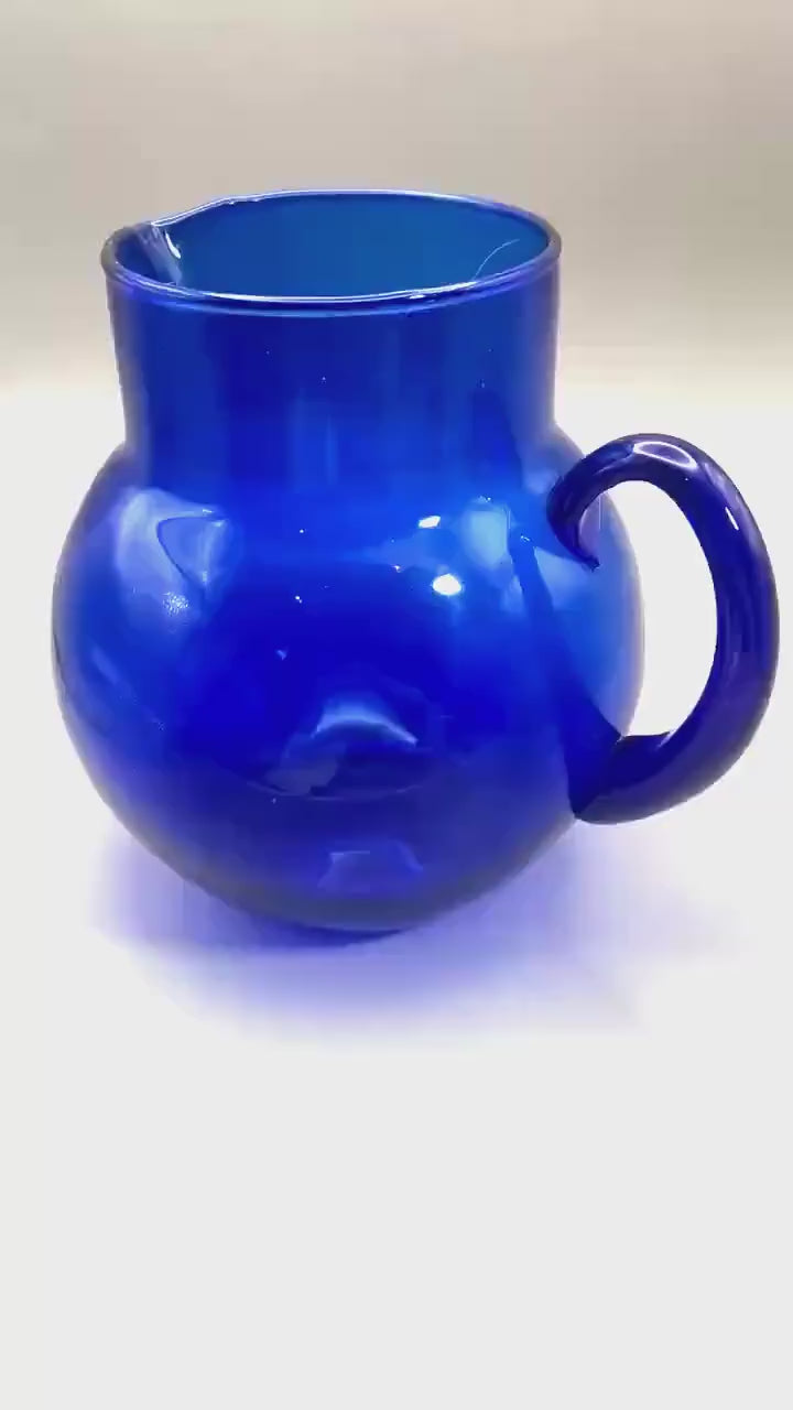 Cobalt Blue Crystal Glass Pitcher, Vintage Holmegaard Design By Per Lütken, Denmark