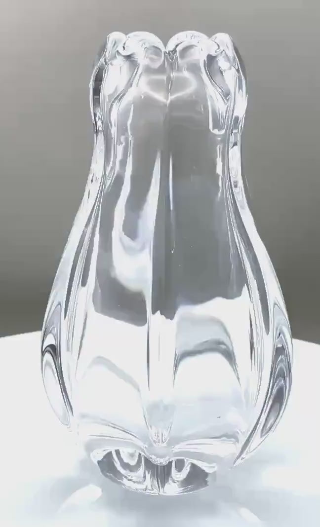 Orrefors Crystal Vase by Vicke Lindstrand, Signed Swedish Art Glass