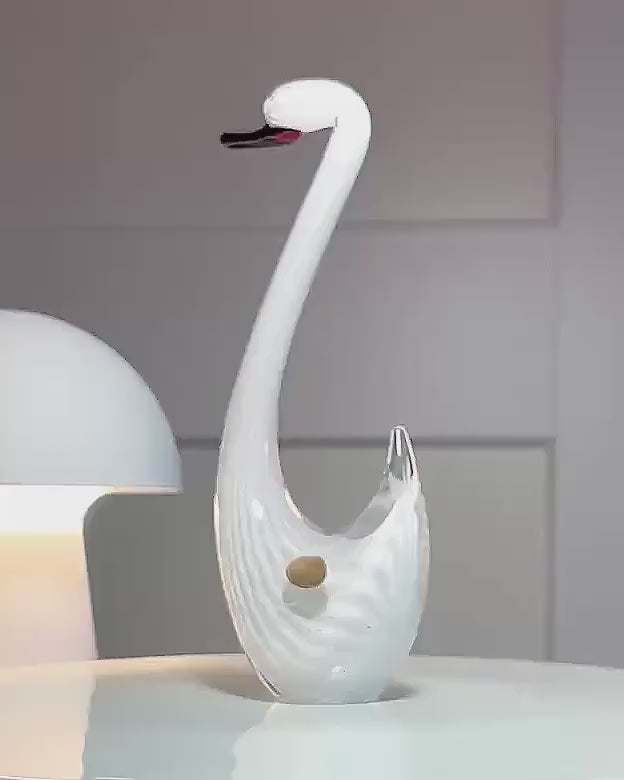 Vintage Marcolin FM Konstglas Swan Sculpture, Large Art Glass Figurine | Swedish Art Decor