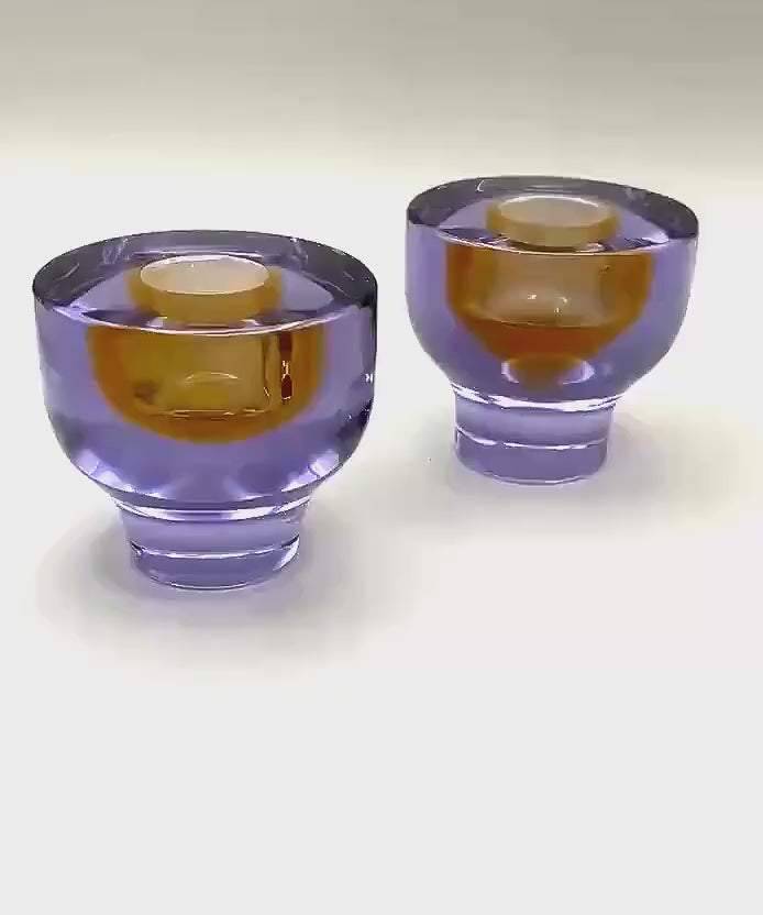 Murano Seguso Vetri d’Arte, Sommerso Candle Holders | Signed Italian Art Glass
