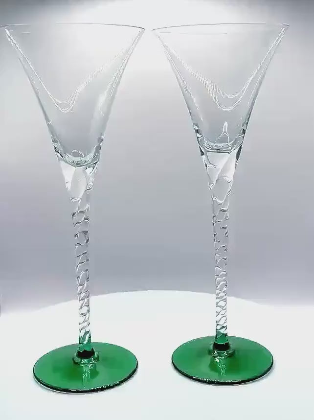 Luxor Bohemia Crystal Sherry Glasses – Tall Sculptural Stemware, Emerald Green Base (Set of 2)