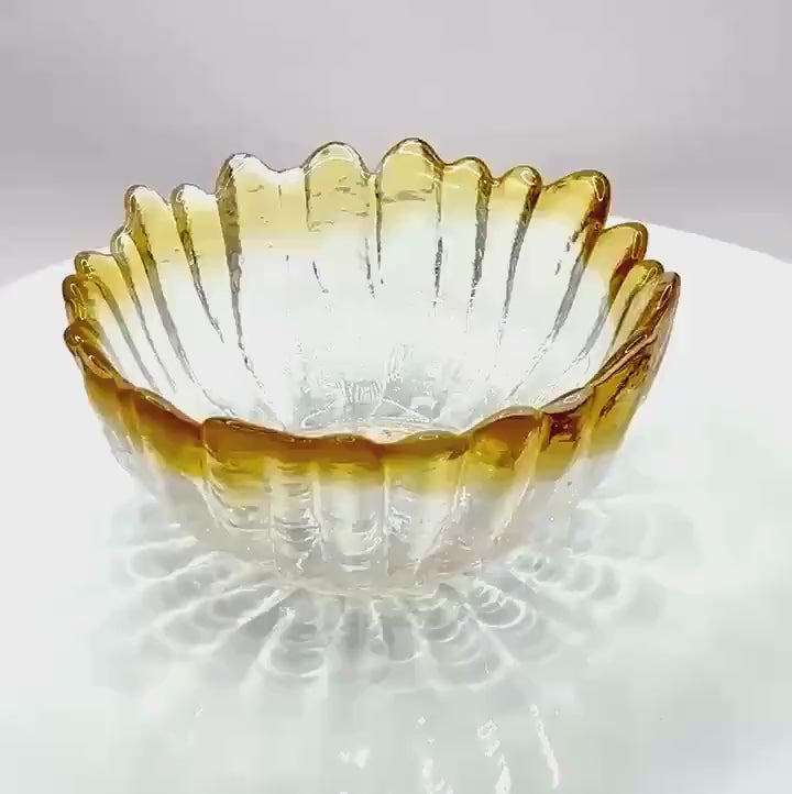 Tauno Wirkkala Art Glass Bowl – Amber Clear Textured Scandinavian Finnish Dish