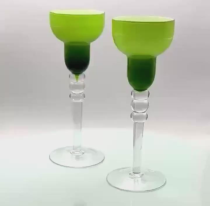 ALCO England Candle Holders | Lime Green Ombre Glass Candlestick Set